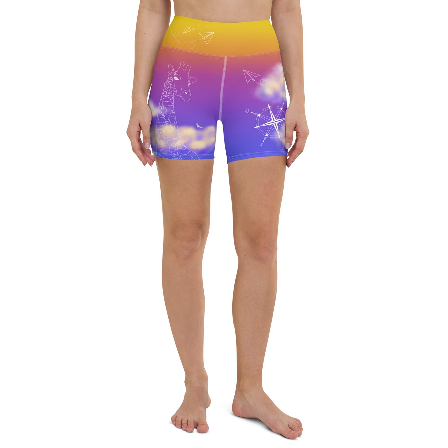 Countries Giraffe Yoga Shorts --- Sunset
