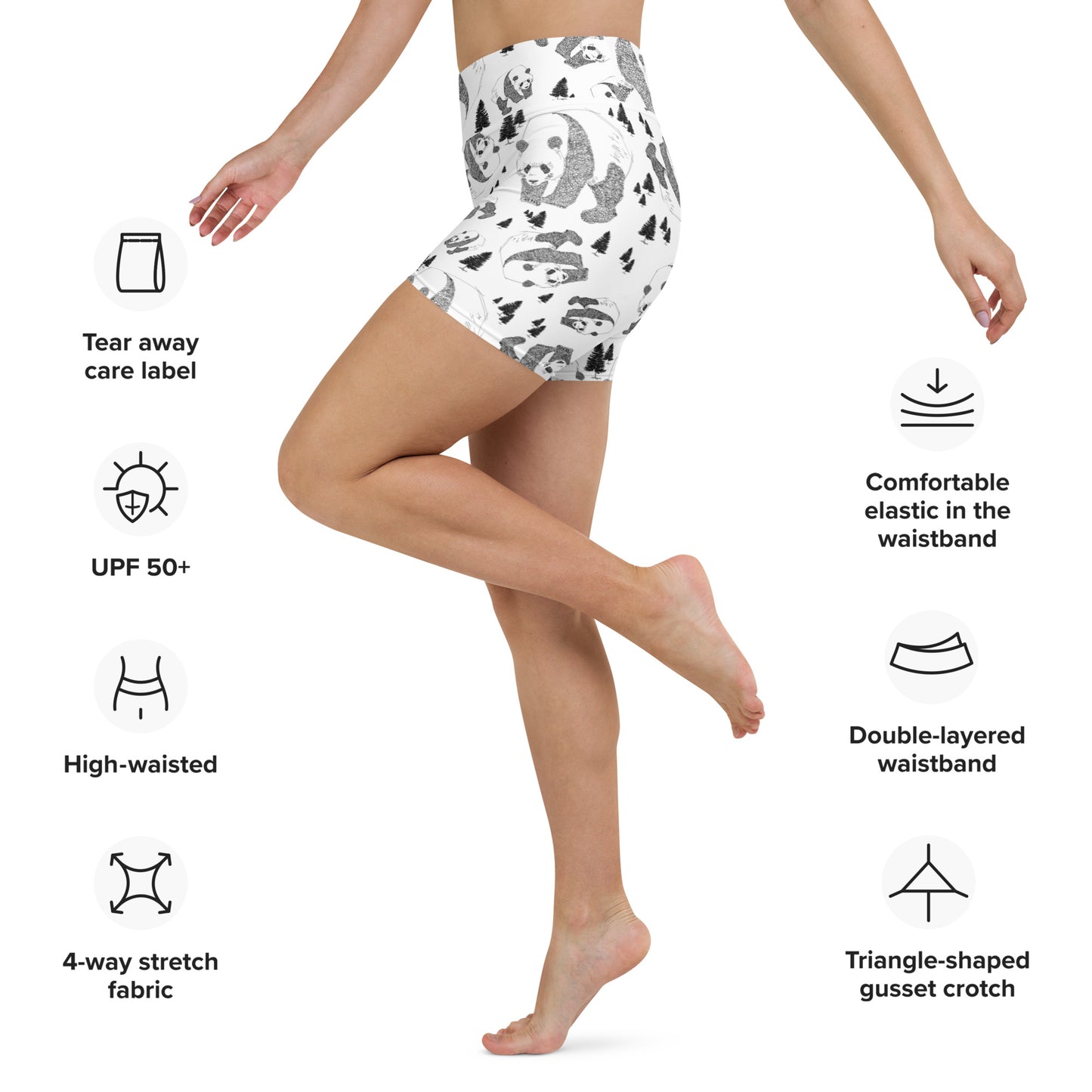 Panda Pattern Yoga Shorts --- Pure White