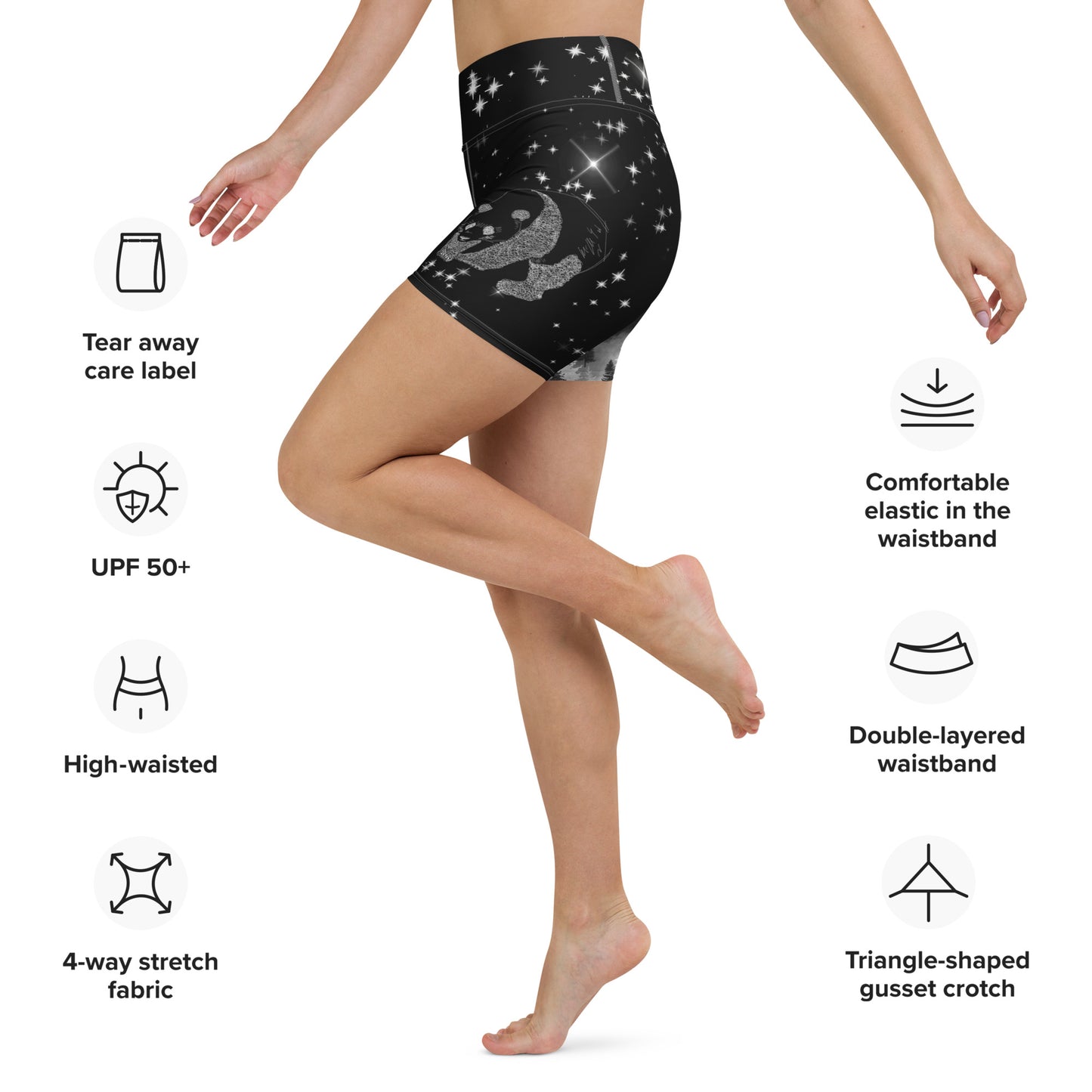 Galaxy Panda Yoga Shorts --- Jet Black