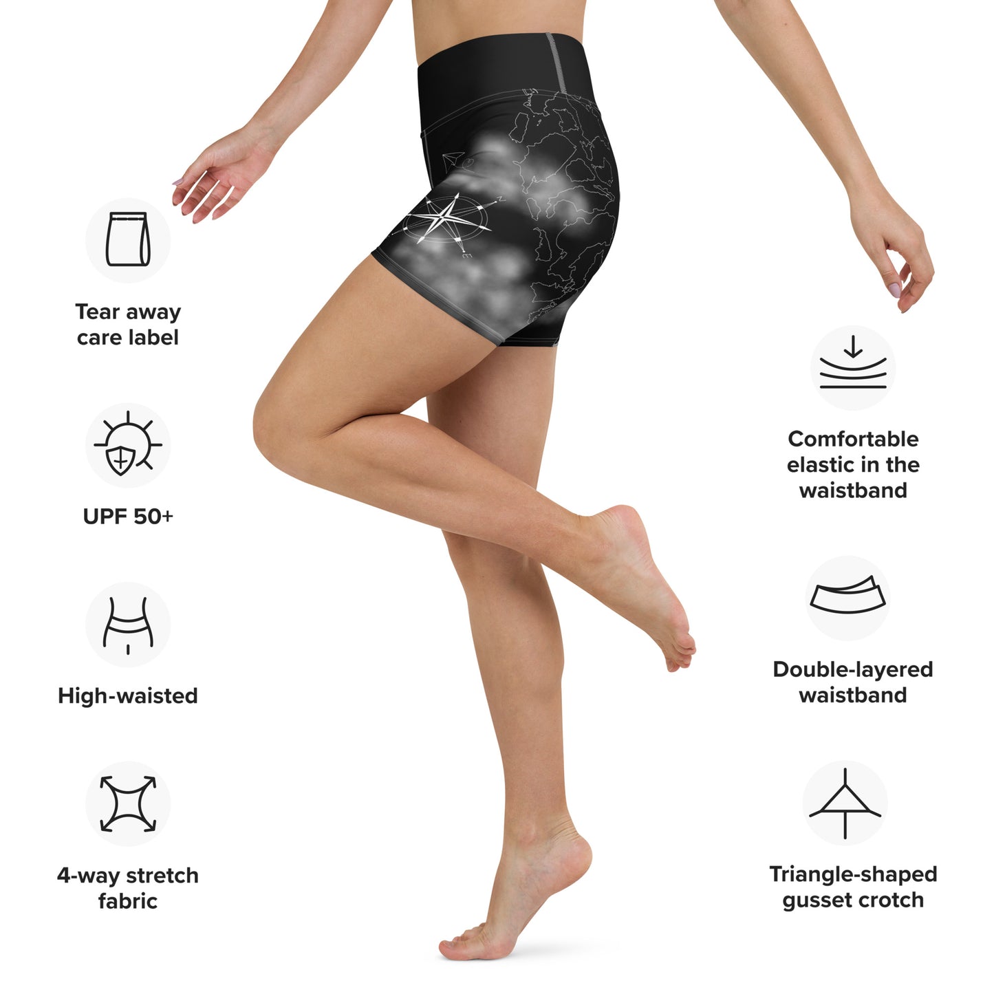 Countries Giraffe Yoga Shorts --- Jet Black