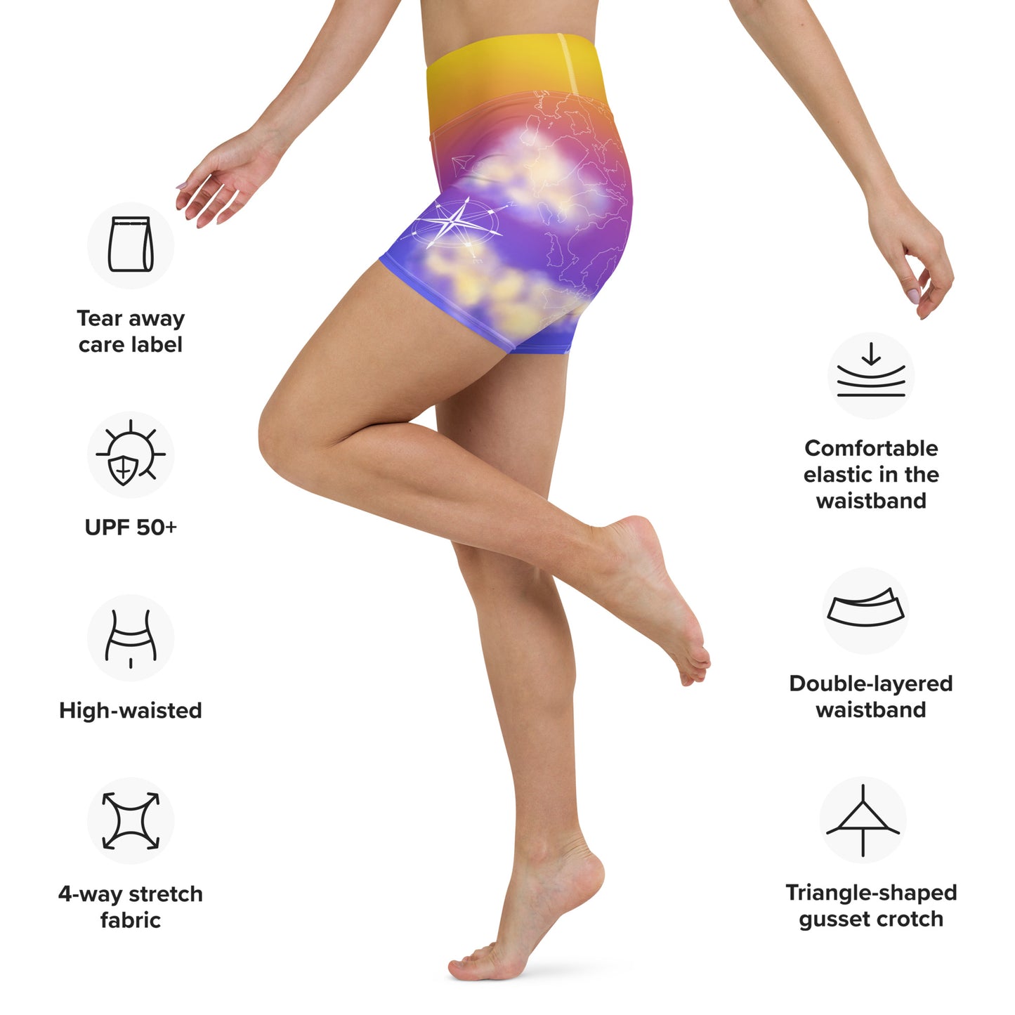 Countries Giraffe Yoga Shorts --- Sunset