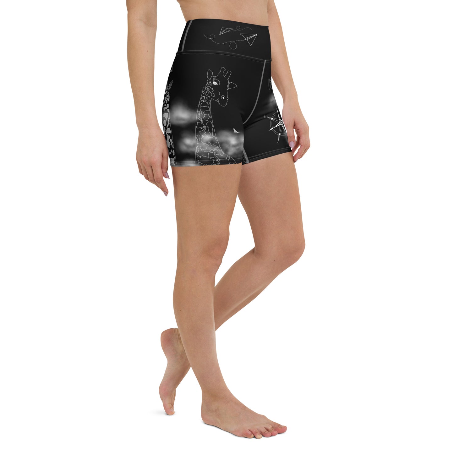Countries Giraffe Yoga Shorts --- Jet Black