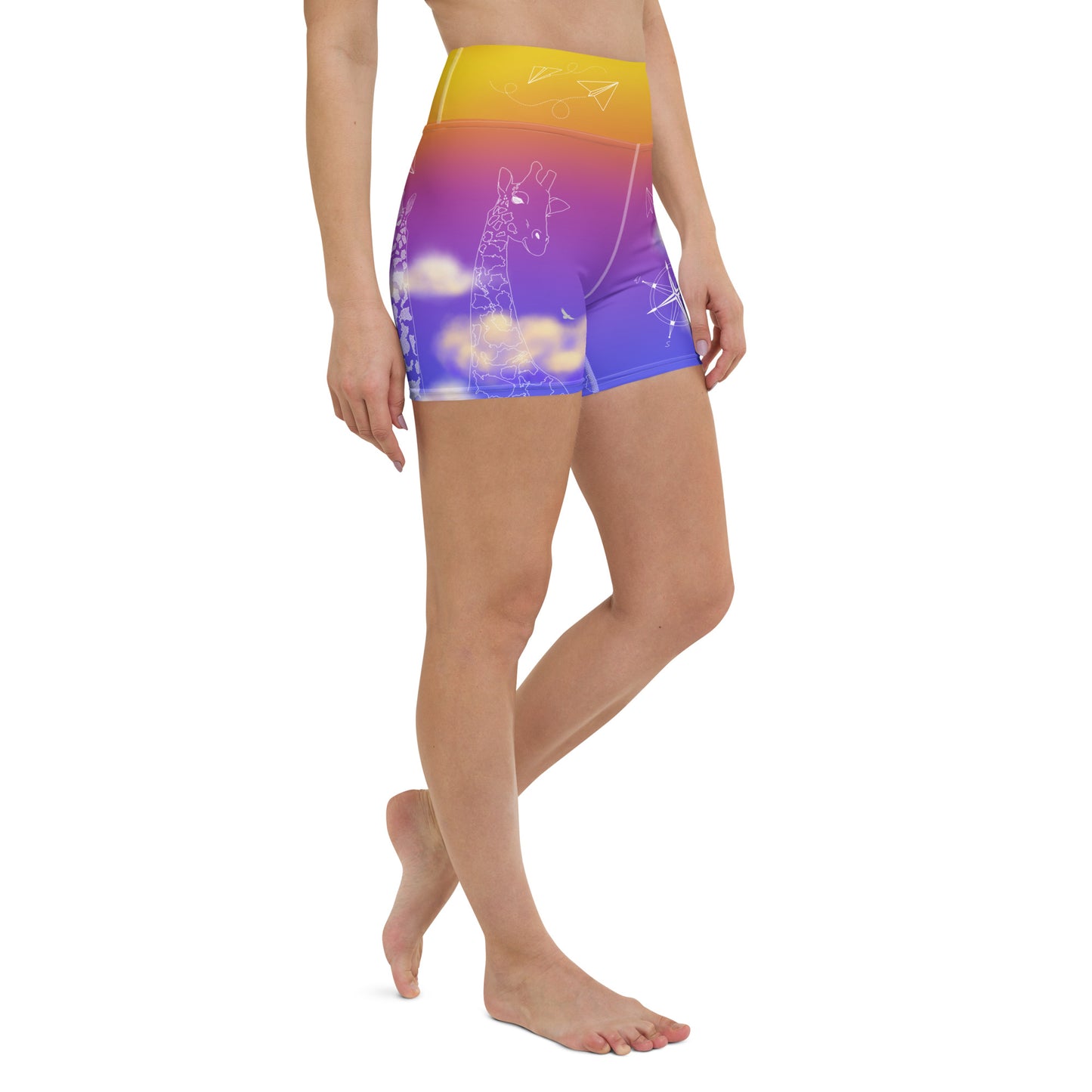 Countries Giraffe Yoga Shorts --- Sunset