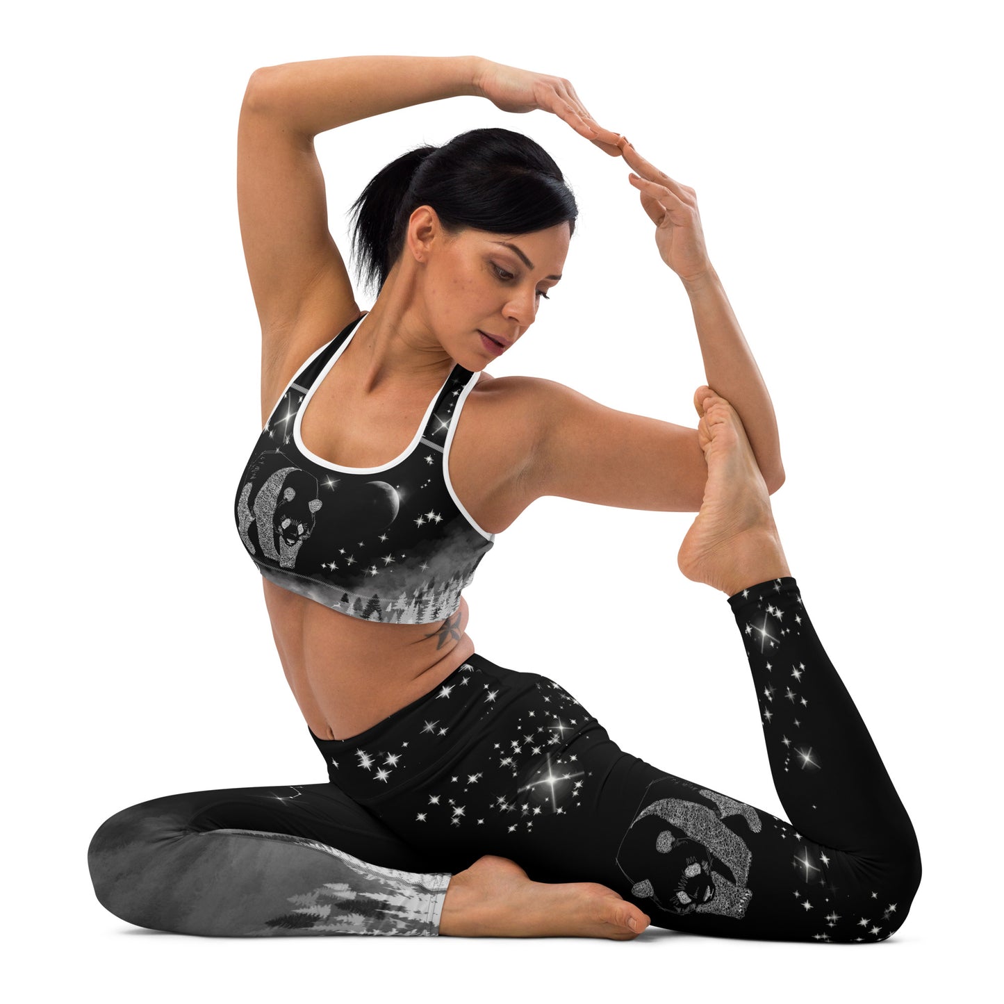 Galaxy Panda Padded Sports Bra --- Jet Black
