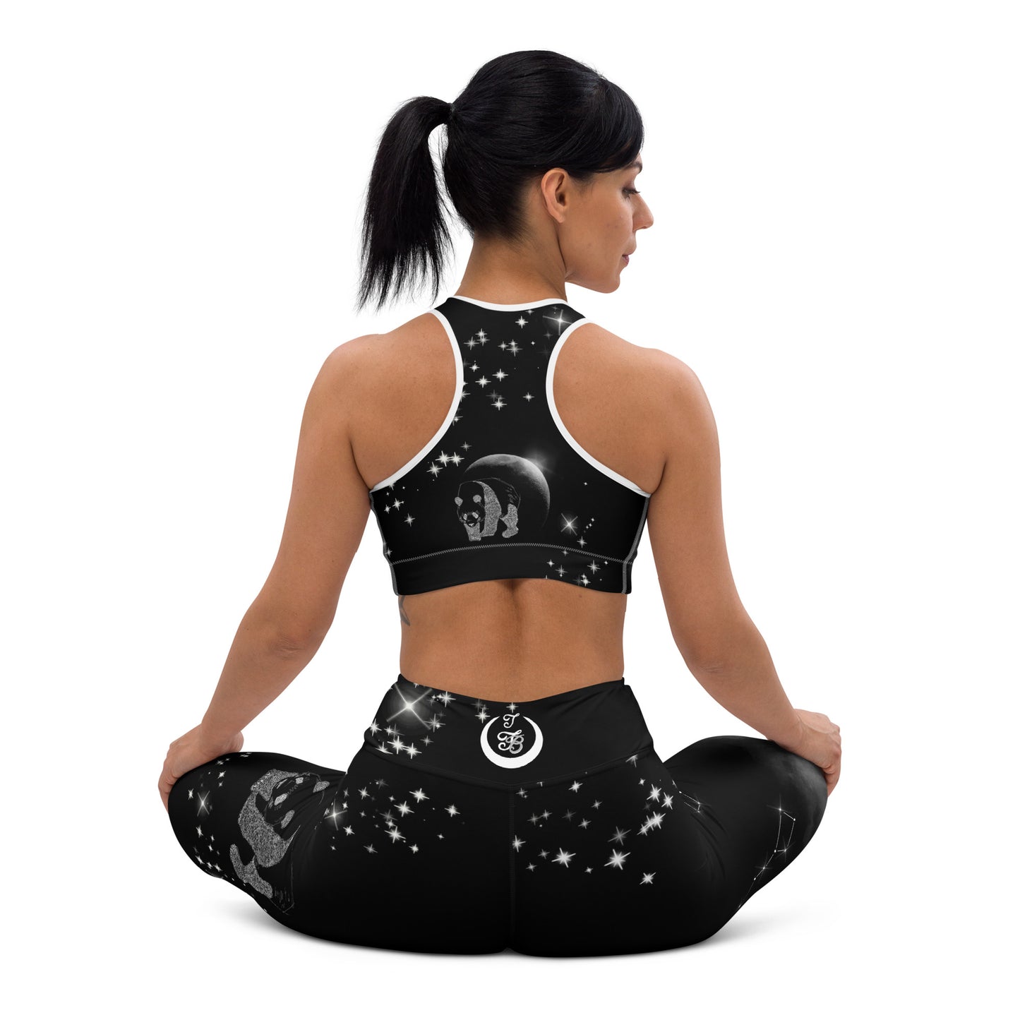 Galaxy Panda Padded Sports Bra --- Jet Black