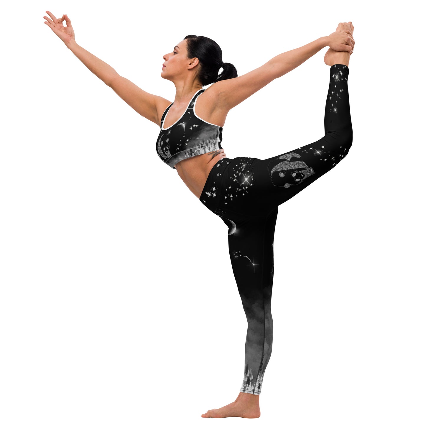Galaxy Panda Padded Sports Bra --- Jet Black
