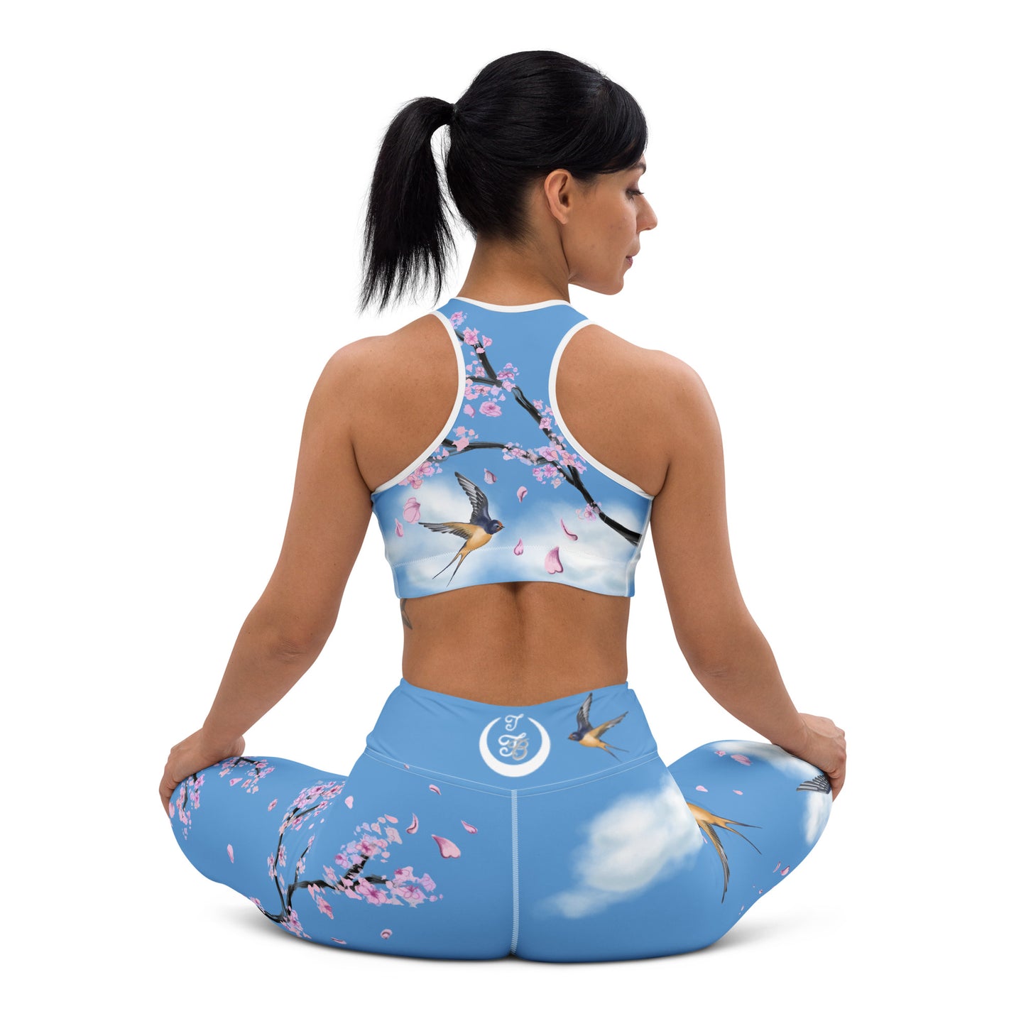 Swallow Cherry Blossom Padded Sports Bra --- Sky Blue