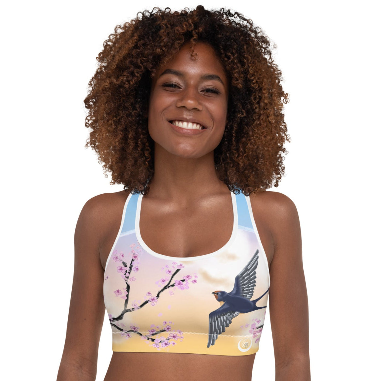 Swallow Cherry Blossom Padded Sports Bra --- Sunrise