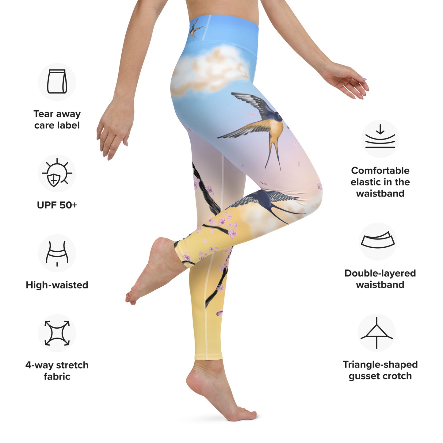 Swallow Cherry Blossom Yoga Leggings --- Sunrise