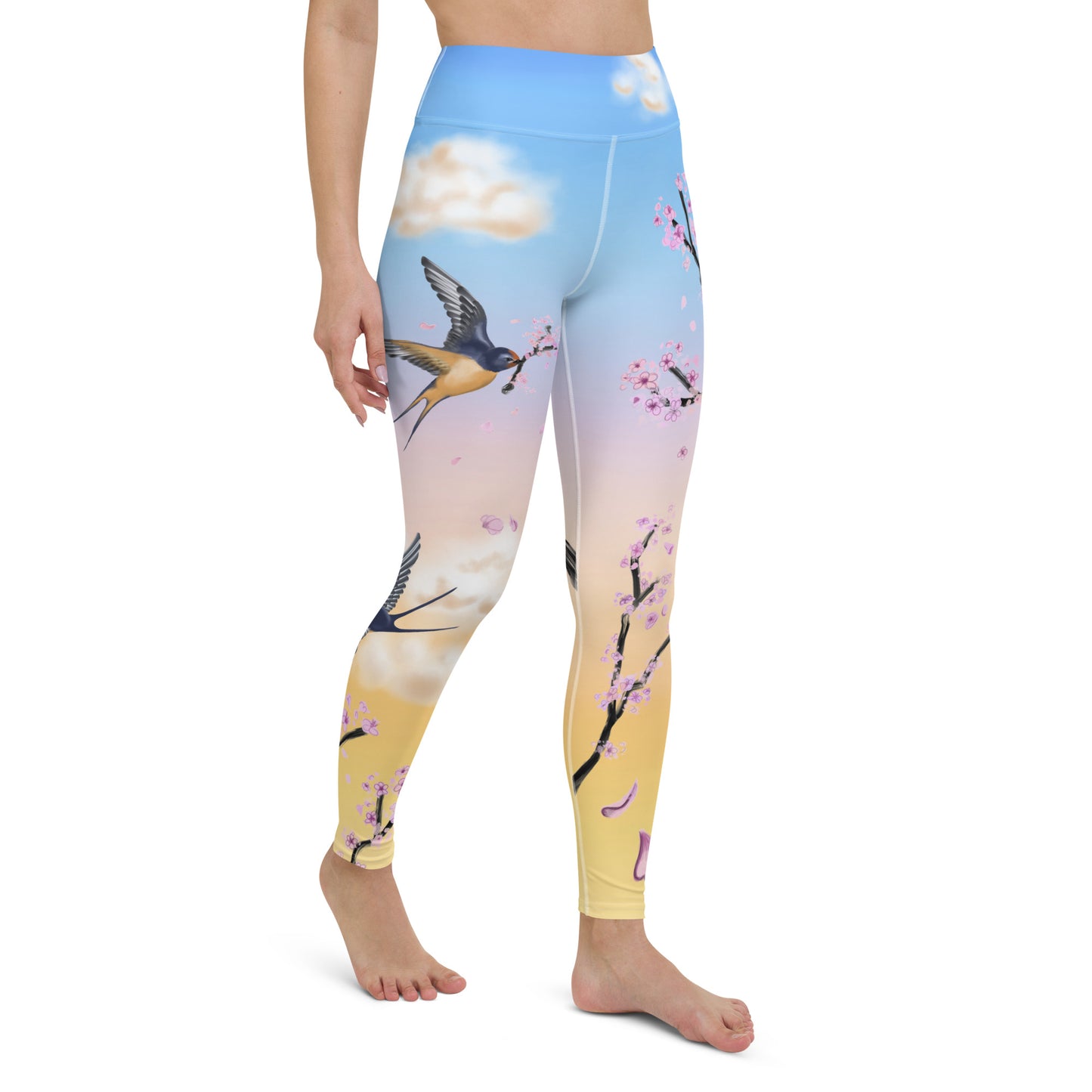 Swallow Cherry Blossom Yoga Leggings --- Sunrise
