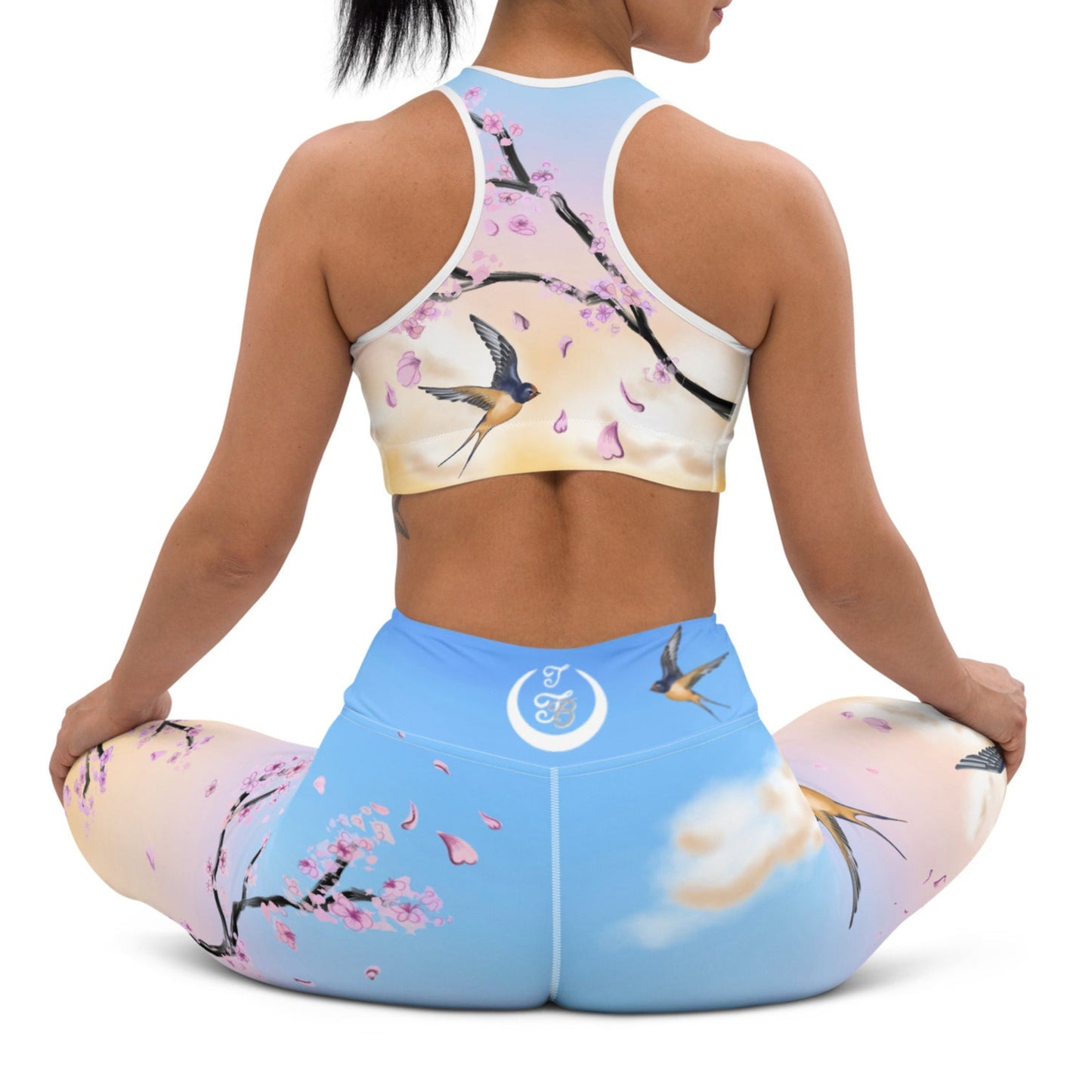 Swallow Cherry Blossom Yoga Leggings --- Sunrise