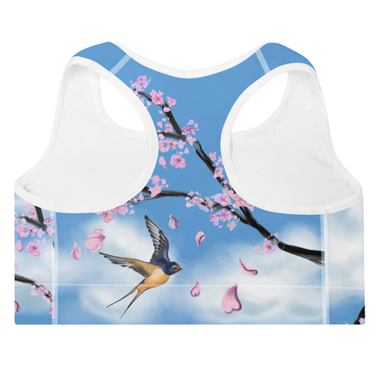 Swallow Cherry Blossom Padded Sports Bra | Sky Blue
