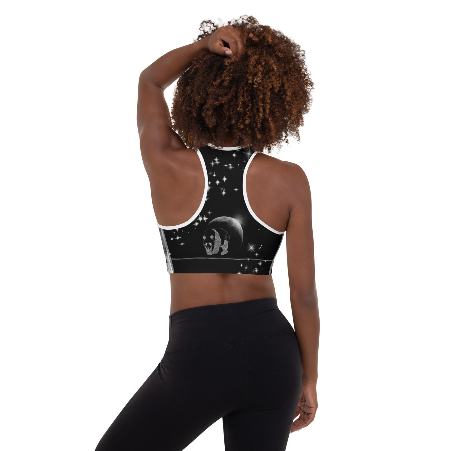 Galaxy Panda Padded Sports Bra --- Jet Black