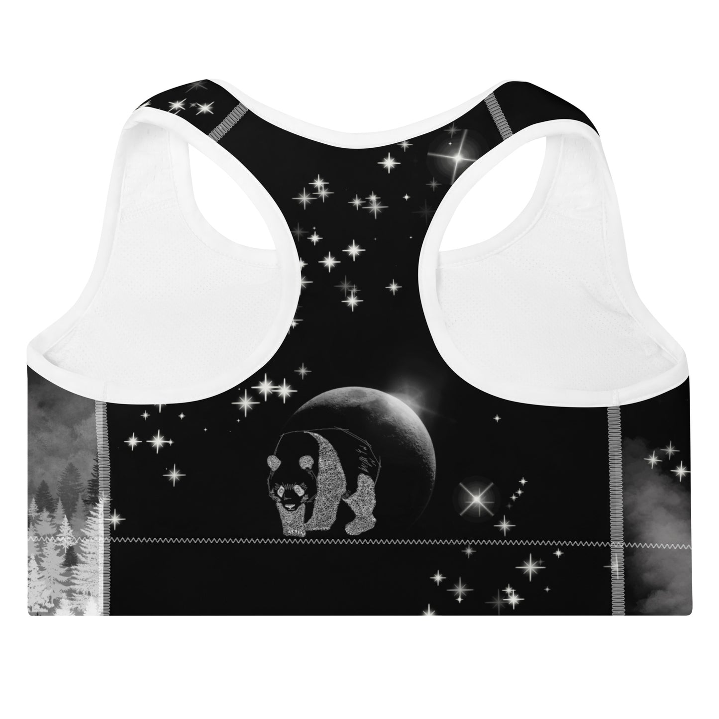 Galaxy Panda Padded Sports Bra --- Jet Black