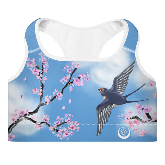 Swallow Cherry Blossom Padded Sports Bra --- Sky Blue