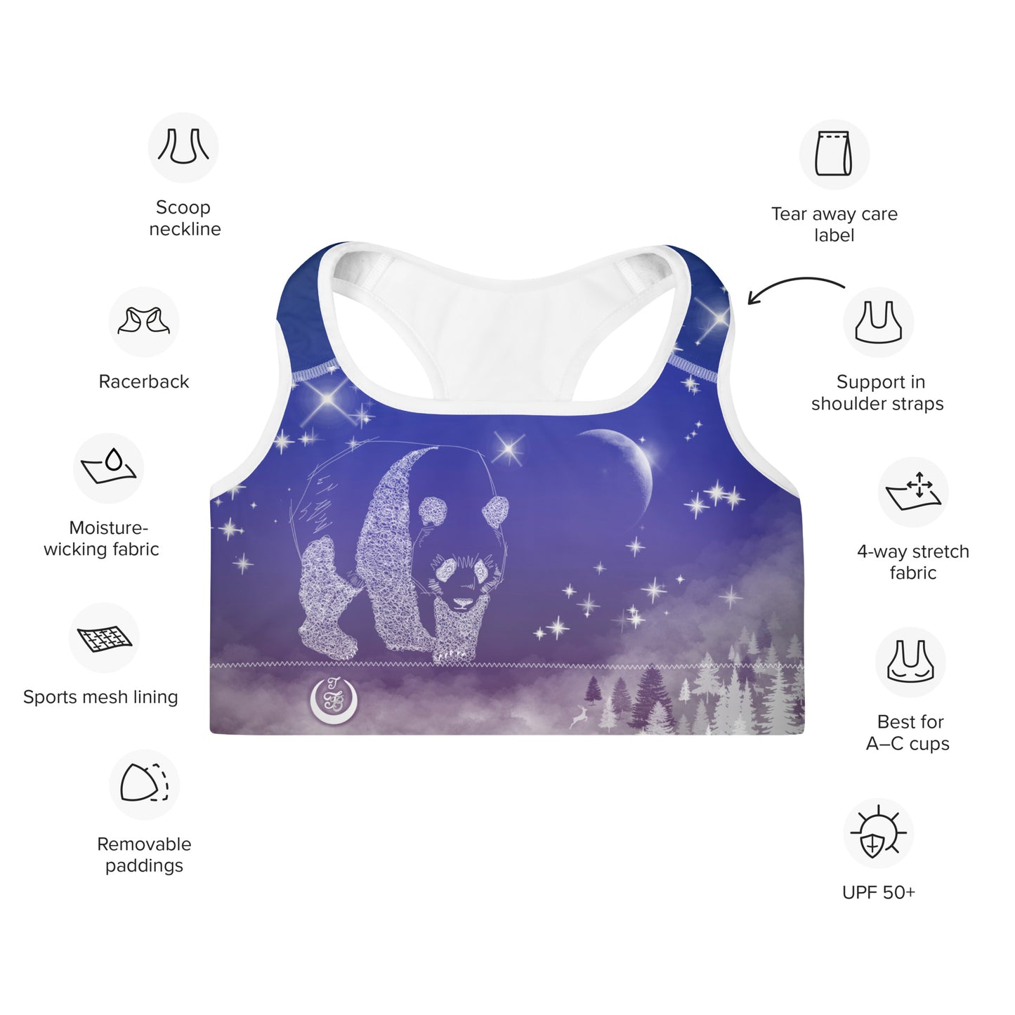 Galaxy Panda Padded Sports Bra --- Twilight Purple