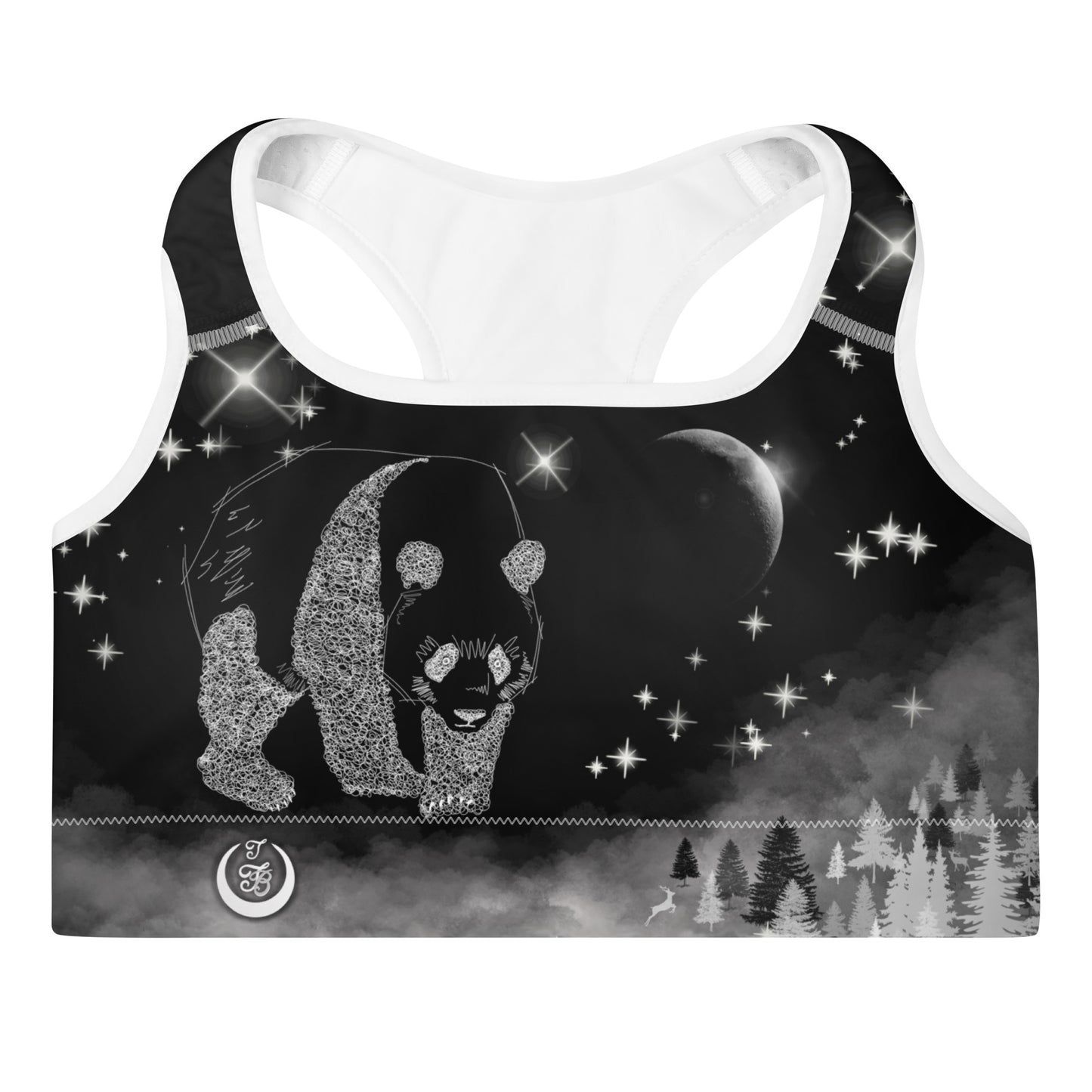Galaxy Panda Padded Sports Bra --- Jet Black