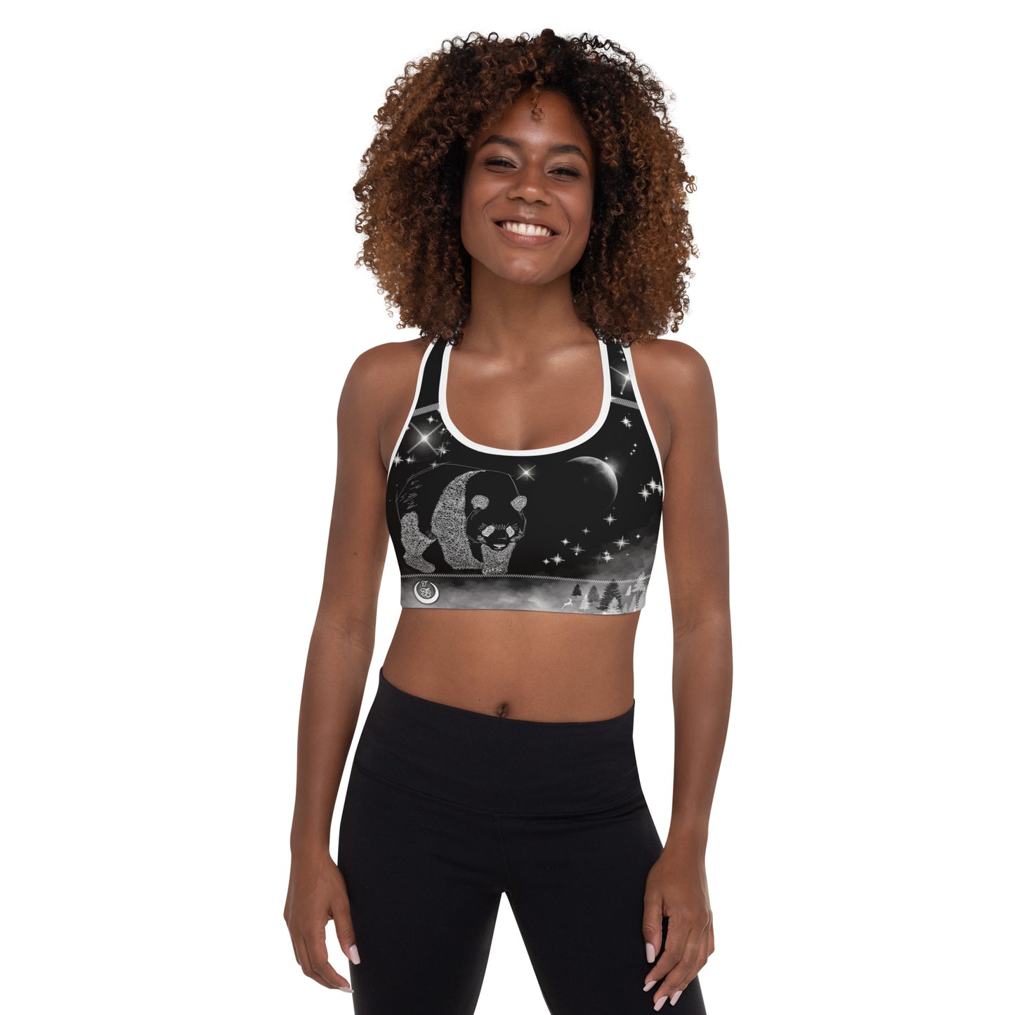 Galaxy Panda Padded Sports Bra --- Jet Black