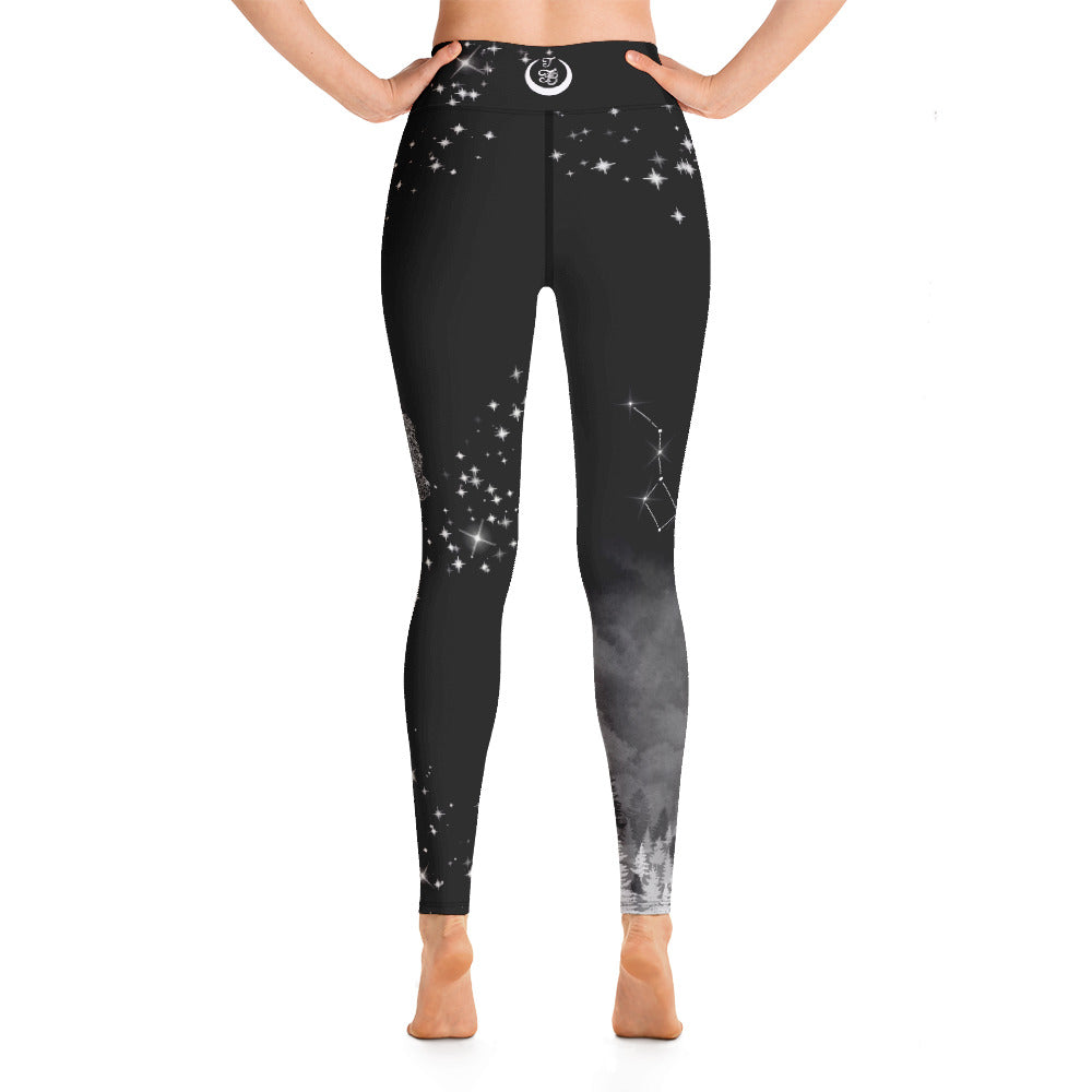 Galaxy Panda Yoga Leggings --- Jet Black