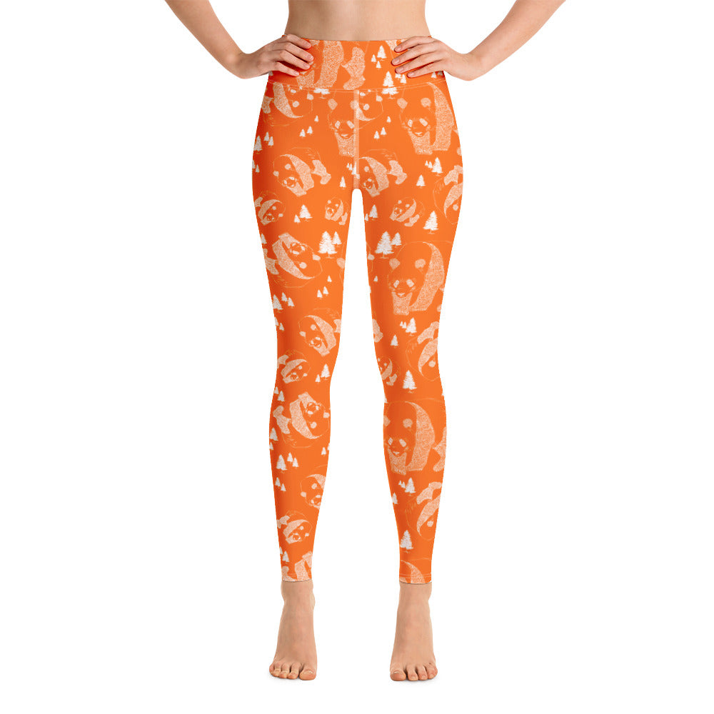 Panda Pattern Yoga Leggings --- Cheerful Orange
