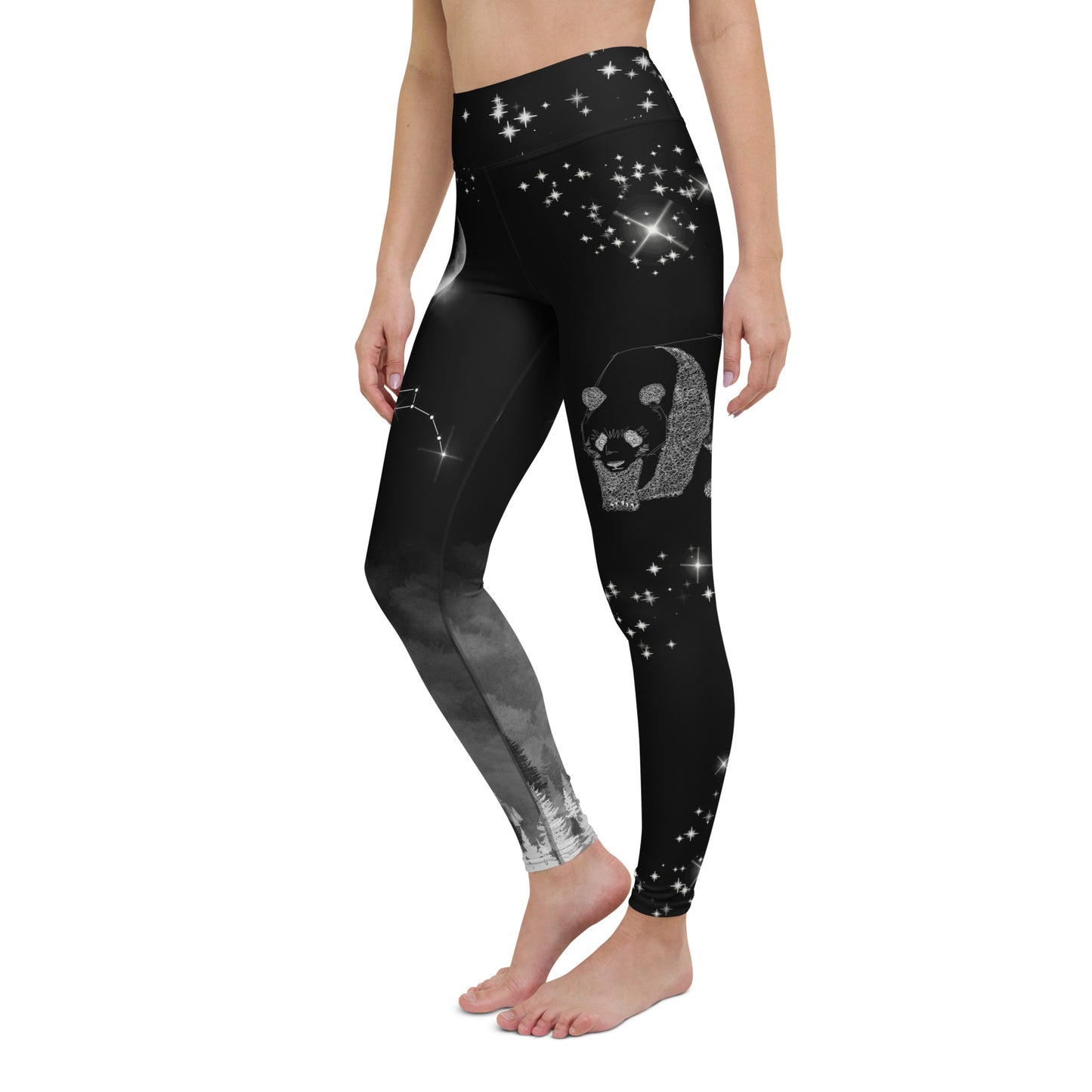 Galaxy Panda Yoga Leggings --- Jet Black