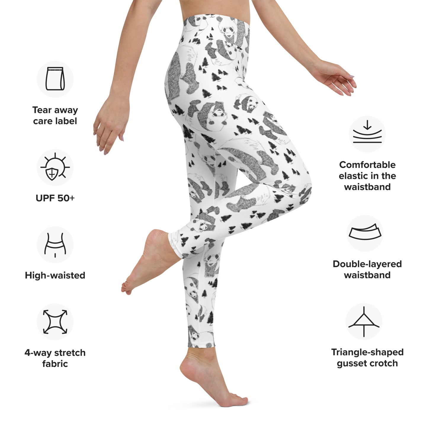 Panda Pattern Yoga Leggings --- Pure White