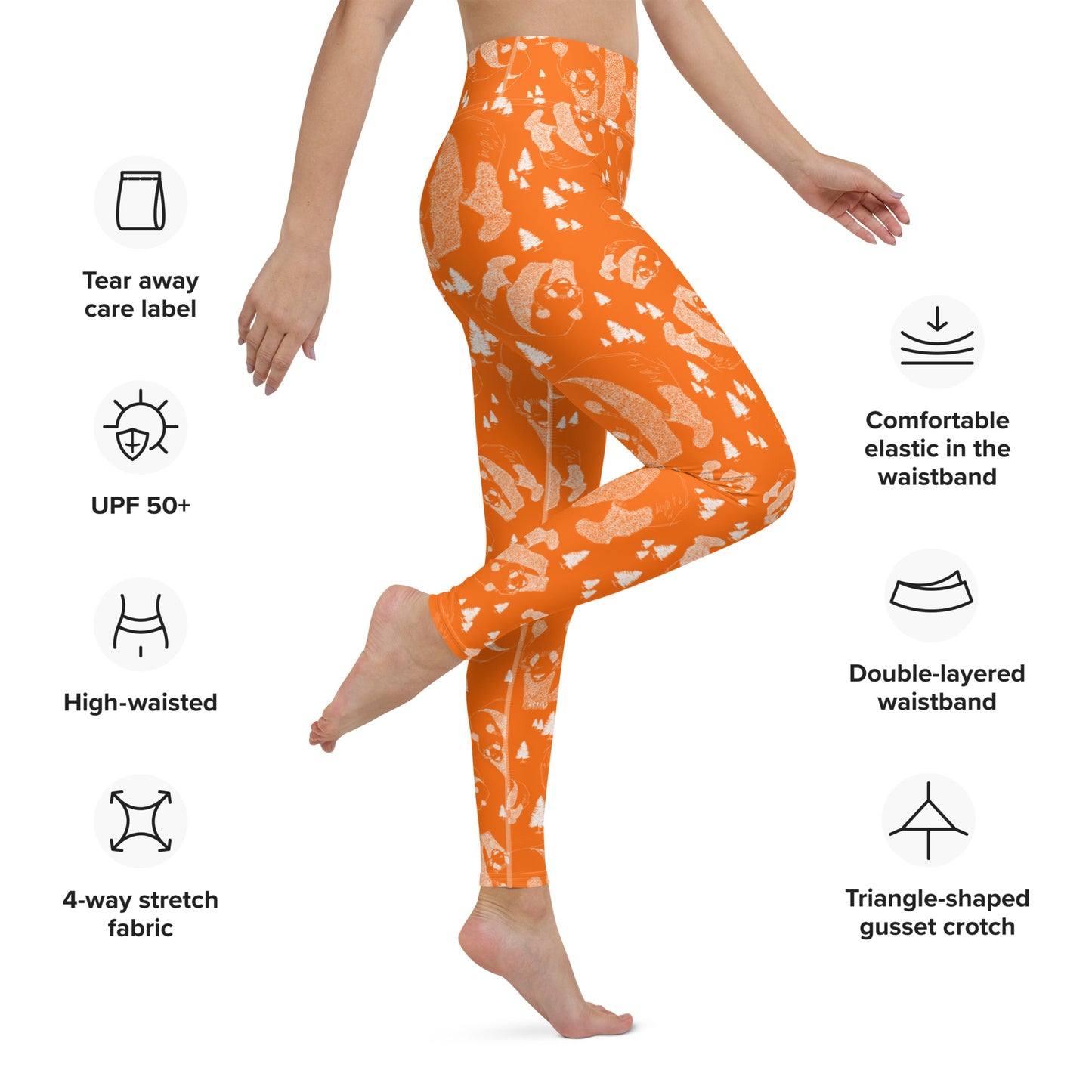 Panda Pattern Yoga Leggings --- Cheerful Orange