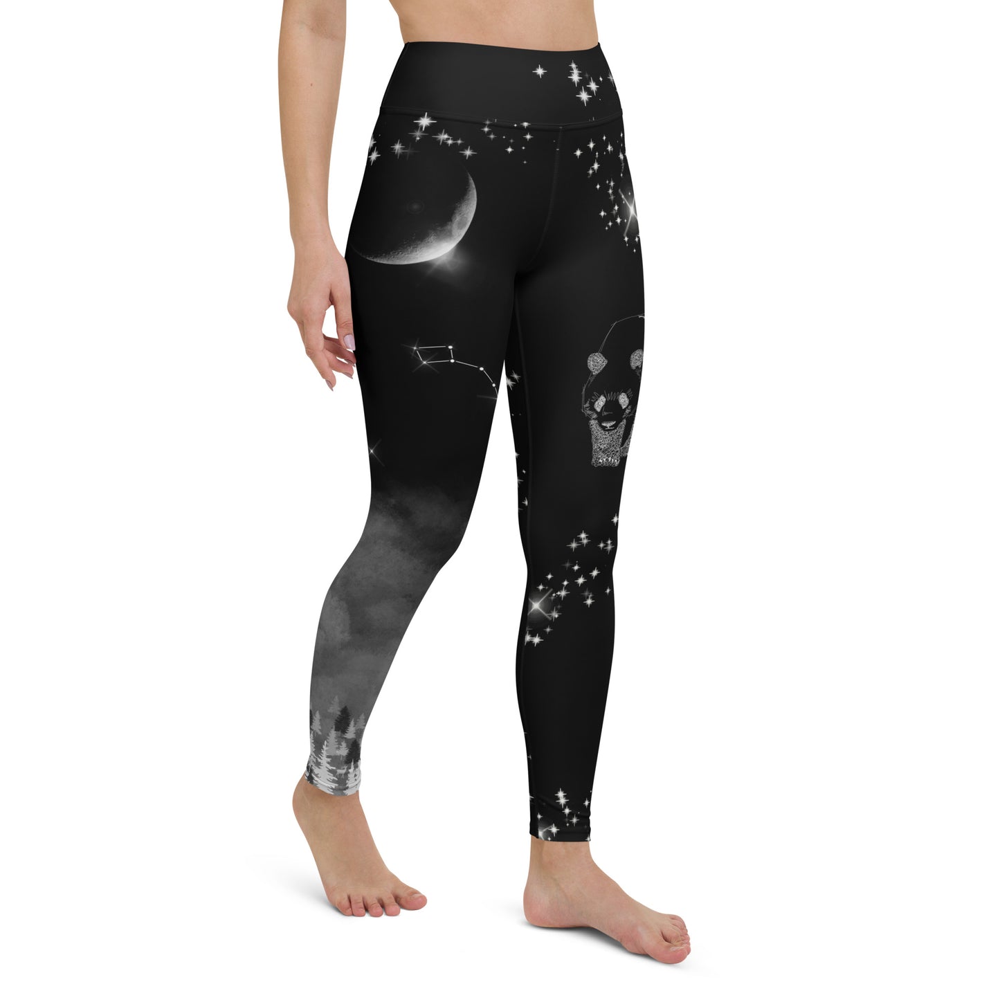 Galaxy Panda Yoga Leggings --- Jet Black