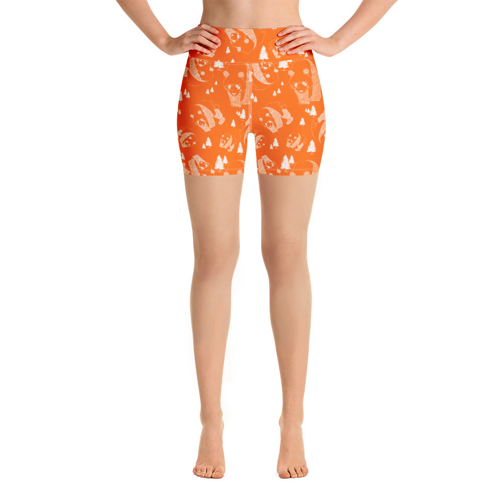 Panda Pattern Yoga Shorts --- Cheerful Orange