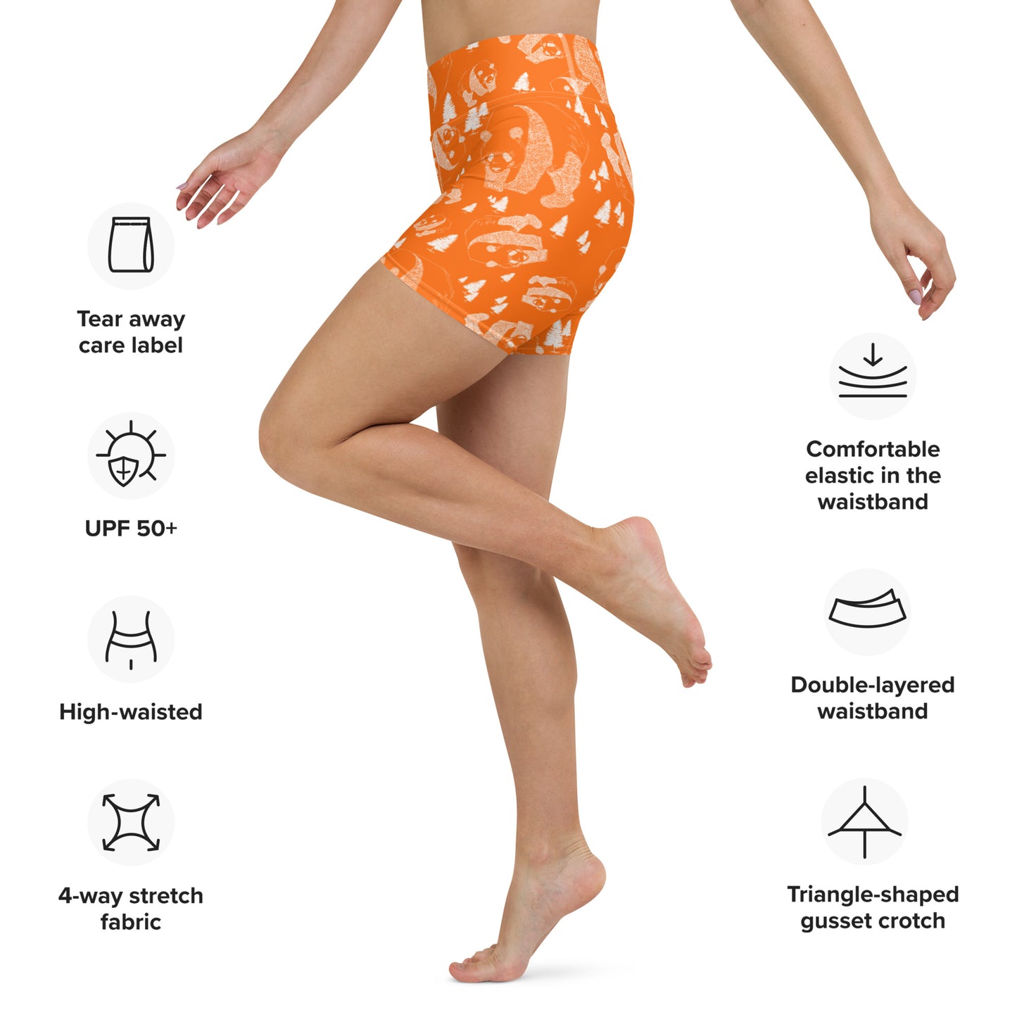 Panda Pattern Yoga Shorts --- Cheerful Orange
