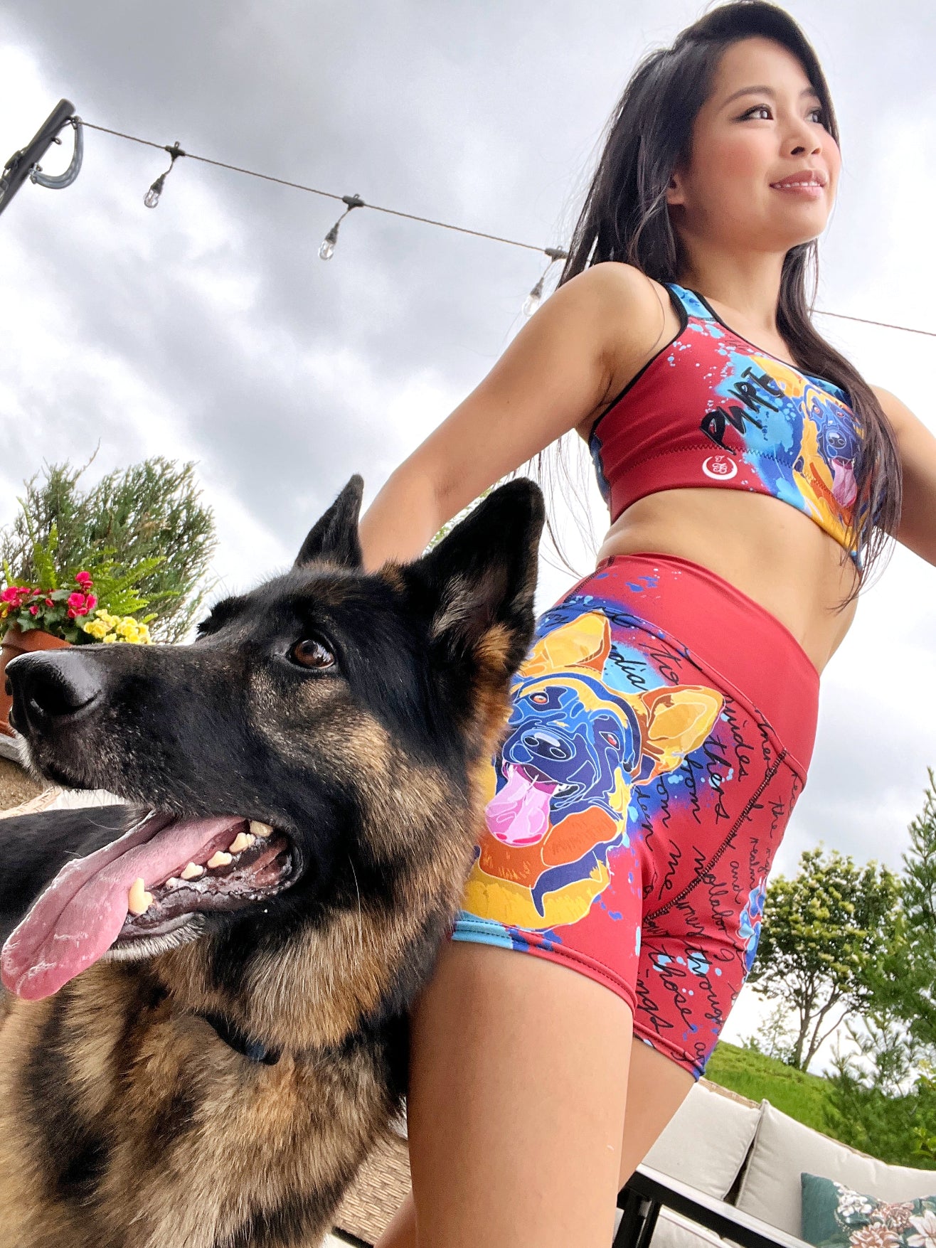Pure Love German Shepherd Yoga Shorts --- Fiery Red