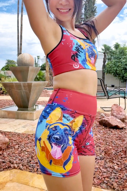 Pure Love German Shepherd Yoga Shorts --- Fiery Red