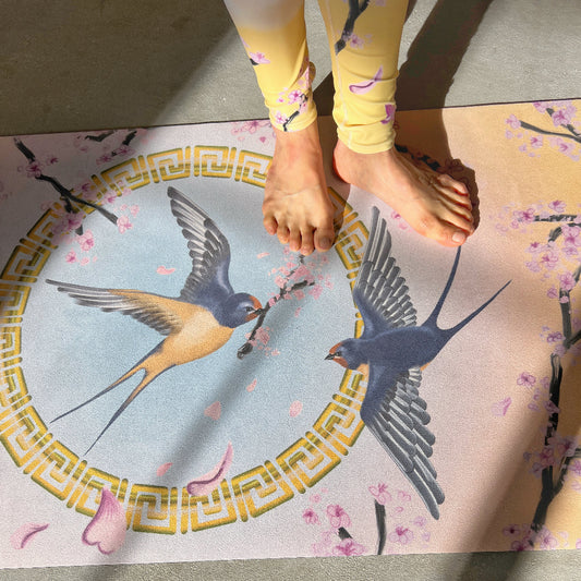 Swallow Cherry Blossom Yoga Mat --- Sunrise