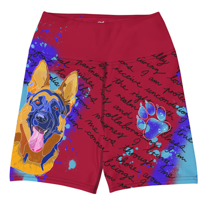 Pure Love German Shepherd Yoga Shorts --- Fiery Red