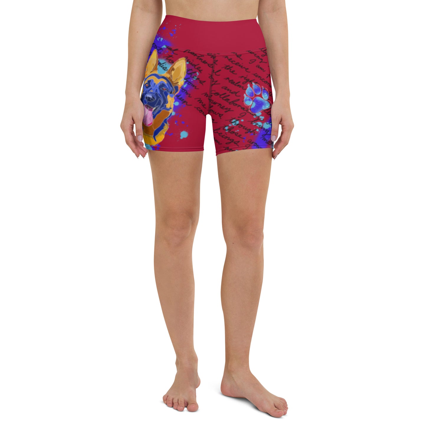 Pure Love German Shepherd Yoga Shorts --- Fiery Red