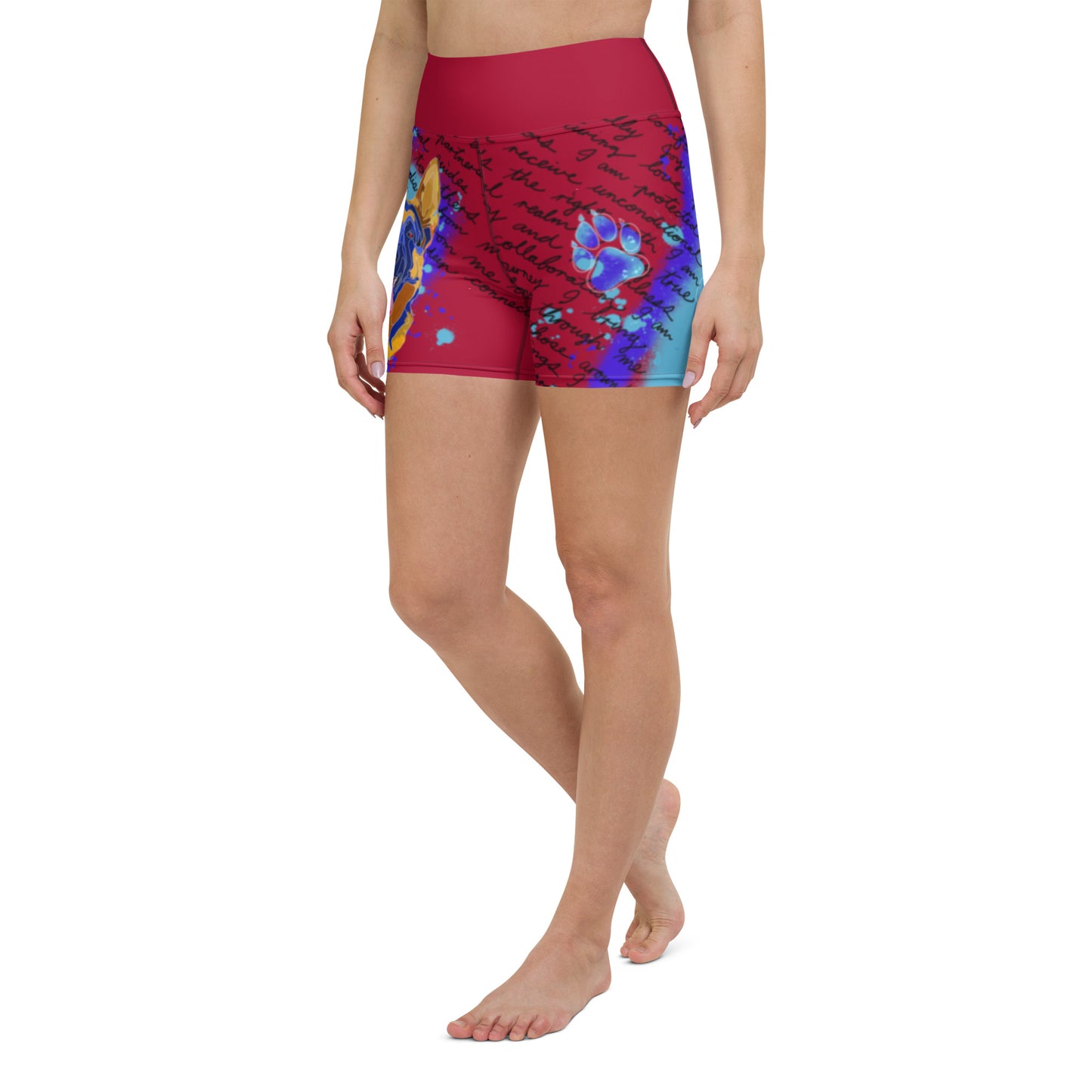 Pure Love German Shepherd Yoga Shorts --- Fiery Red