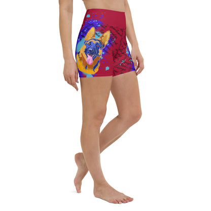 Pure Love German Shepherd Yoga Shorts --- Fiery Red